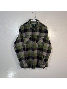 Warrior Shirt Mens Large Green Plaid Long Sleeve Flannel Button Up Stretch